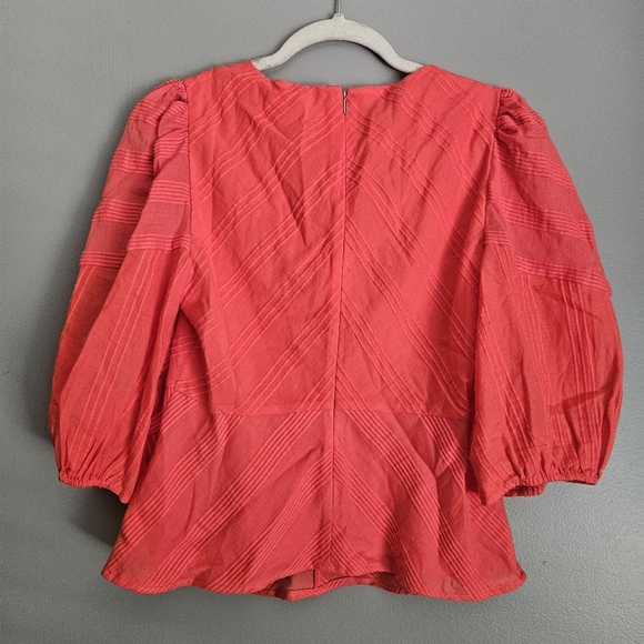Rebecca Taylor Coral Puff Sleeve Peplum Blouse - Picture 2 of 8